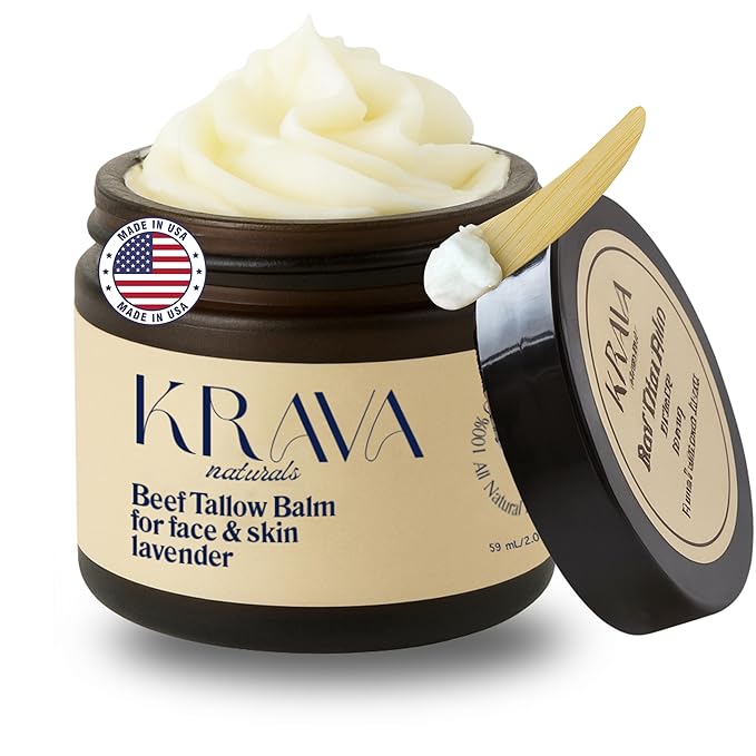 Beef Tallow for Skin, Beef Tallow for Face, Whipped Tallow Balm, Beef Tallow Moisturizer - Tallow Face Moisturizer, Tallow Cream | 100% Grass Fed, Lavender, 2 oz