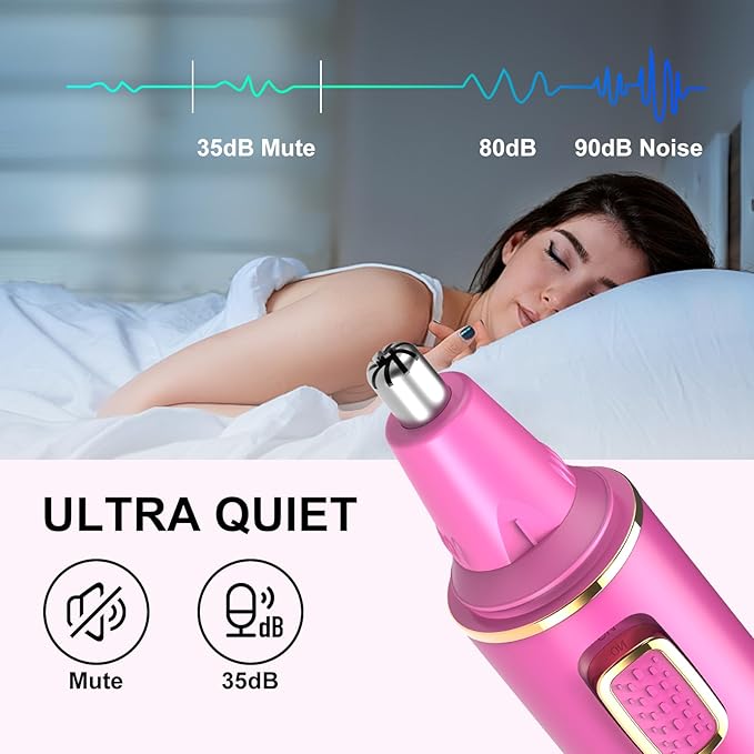 Nose Hair Trimmers for Women Men，Rechargeable Hair Trimmer 2 in 1 Painless Multifunctional Ear and Nose Hair Trimmer with IPX7 Waterproof Dual Edge Blades (Rose)
