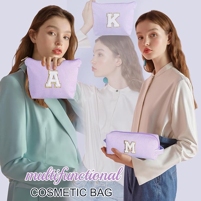 YOOLIFE Purple Makeup Bag for Women - Personalized Initial Cute Makeup Pouch Make Up Case for Girlfriend Bridesmaid Wife | Cosmetic Travel Toiletry Bag for Friend Female | Birthday Gift for Her Mom Z
