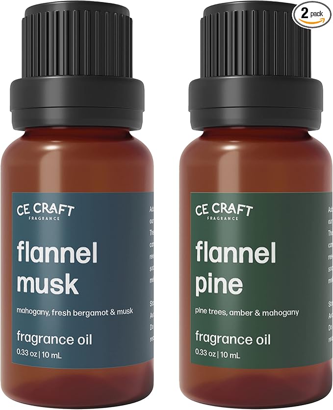 CE Craft Premium Fragrance Oil Pair for Diffusers - Flannel Musk + Flannel Pine – Diffuser Oils Fragrances Scented for Home, Candle Soap Making Supplies, Aromatherapy Blends for House (10 mL)