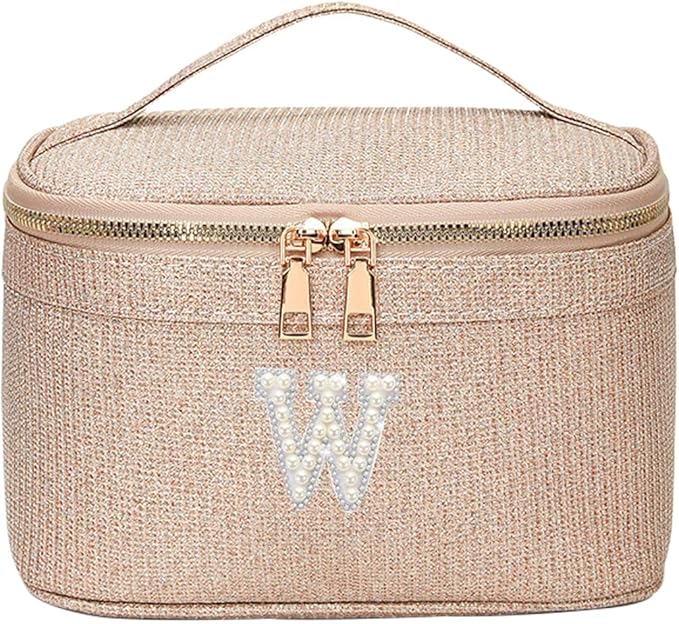 EURYNOME Makeup Bag with Custom Letter W, Water-Resistant Travel Organizer Pouch, (8.3x5.1x5.1 Inch) Cosmetic Case for Women