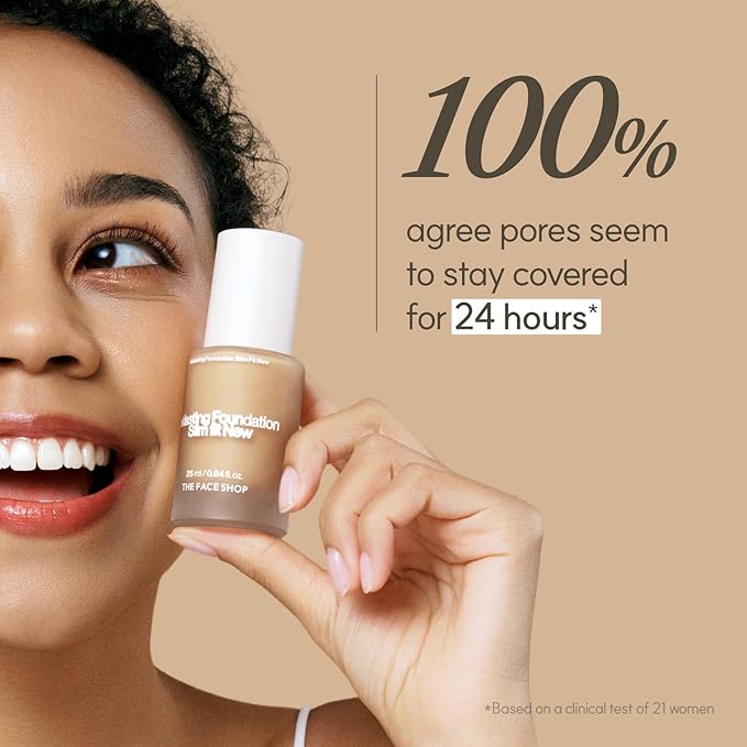 THE FACE SHOP Ink Lasting Liquid Foundation, Full Coverage, 72‑Hour Wear Semi‑Matte Finish, Makeup with Bakuchiol, W210 Warm Sand, 0.84 Fl. Oz.