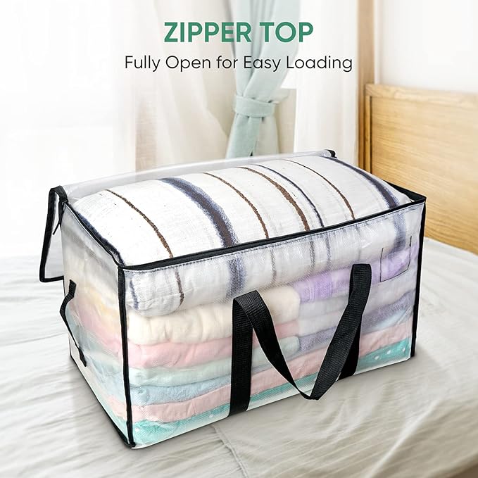BALEINE 4-Pack Oversized Moving Bags with Reinforced Handles, Heavy-Duty Storage Tote for Clothes, Moving Supplies (Clear, 4-Pack)