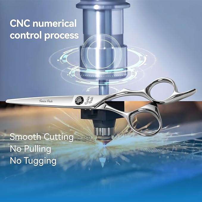 Fenice Peak CNC Professional Hair Cutting Scissors 5.5 Inch Sharp Convex Blade Barber Shears Made of VG10 Japanese Stainless Steel with Adjustment Screw for Salon Hairdressing and Home User