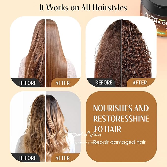 Raw Batana Oil for Hair Growth, Dr Sebi 100% Pure Organic Natural Ingredients from Honduras Reduces Hair Loss, Restores Dry Damaged Hair for Women Men (200 ml)