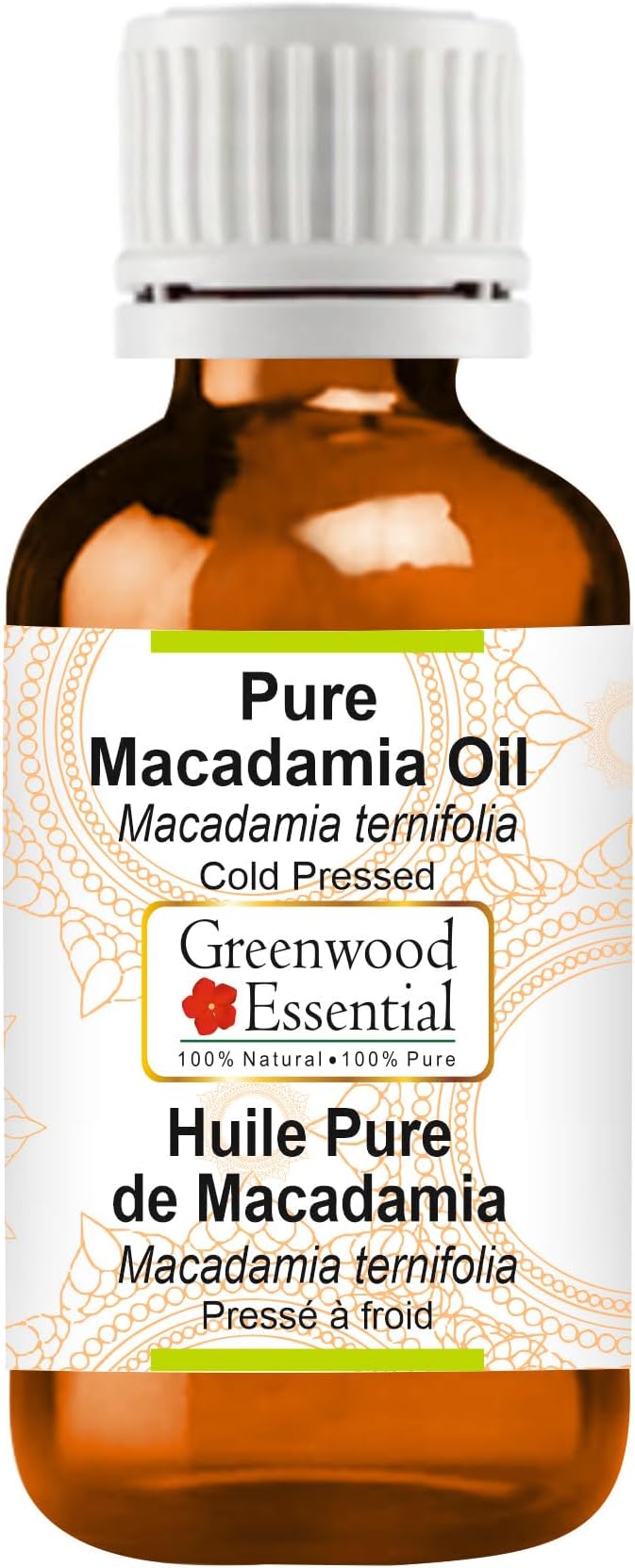 Greenwood Essential Pure Macadamia Oil (Macadamia ternifolia) Cold Pressed 100ml (3.38 oz)