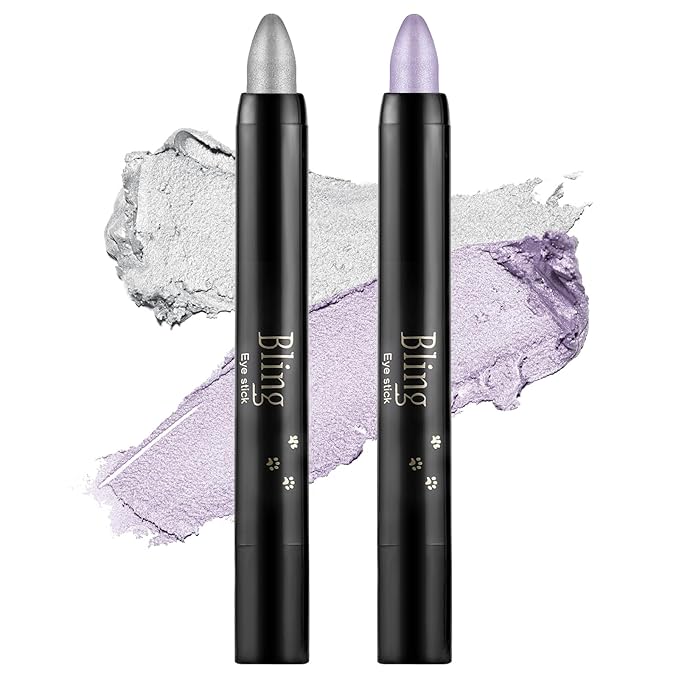 Boobeen Eyeshadow Stick Pencil Crayon Waterproof Cream Eyeshadow Glitter Eye Makeup, Easy to Use (02# + 08#)