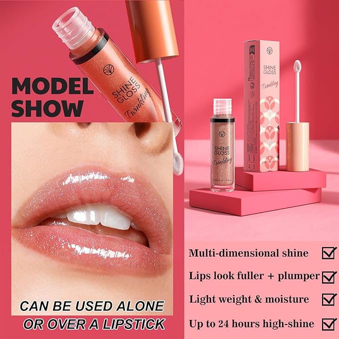 Pink Lip gloss Lip Plumper Gloss Shimmer High Shine Lip Gloss Moisturizing Tinted Lip Gloss Long Lasting Waterproof Lip Oil (04# Magenta Shimmer)
