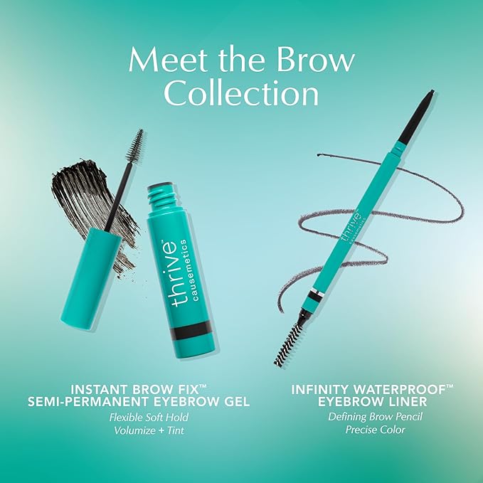 Thrive Causemetics Infinity Waterproof Eyebrow Pencil, Retractable Brow Pencil with Hyaluronic Acid & Shea Butter, Dual Ended Eyebrow Brush Spoolie, Fine Tip, Vegan & Cruelty Free, Nan (Charcoal)