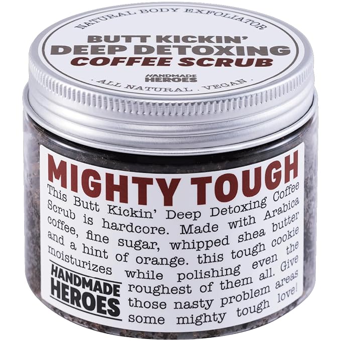 Coffee Scrub Foot & Body Exfoliator Infused with Vitamin E and Orange Peel Natural Exfoliating Sugar Body Scrub for Toning Cellulite Skin Care by Handmade Heroes Body Skincare Stocking Stuffers