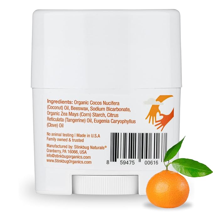 Stinkbug Naturals Organic Aluminum Free Travel Size Deodorant Stick with Tangerine Spice, Coconut Oil, Paraben Free, Sensitive Skin Deodorant, 0.75 Ounce Pack of 3