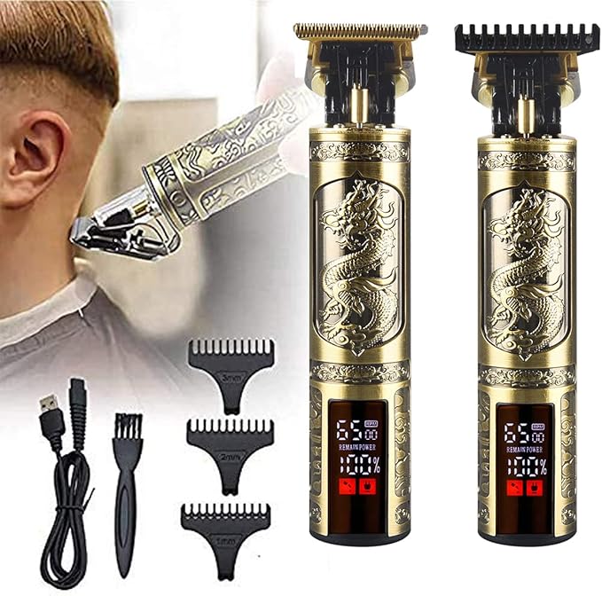 Professional Hair Clippers for Men Electric Haircut Kit Hair Trimmer Grooming Waterproof Rechargeable Close Cutting T Blade Trimmer USB Rechargeable Clippers for Hair Cutting (LED-Dragon)