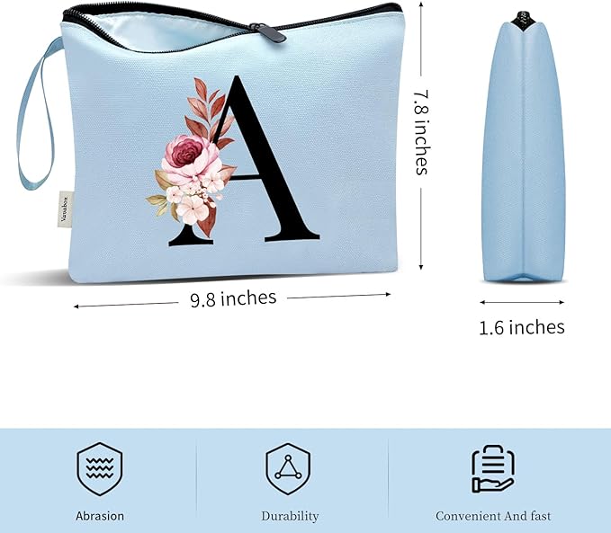 Vavabox A-Z Personalized Makeup Bag, Birthday Gifts for Women Mom, Gifts for Best Friend, Bride Bridesmaid Cosmetic bag (B, Blue)