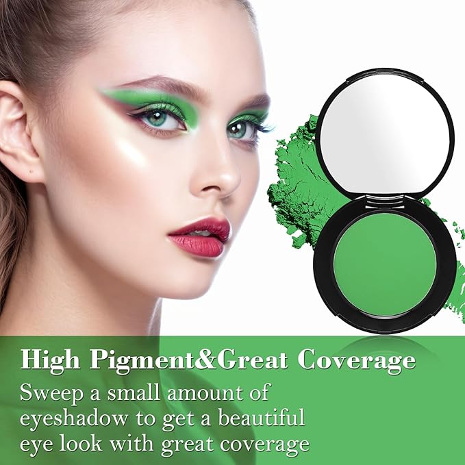 MEICOLY Light Green Eyeshadow with Mirror,Stocking Stuffers for Women,Forest Green Matte Eye Shadow Palette for Christmas Wicked Witch Elphaba Makeup,Pressed Powder Eyeshadow,Eye Makeup Eyelid Color