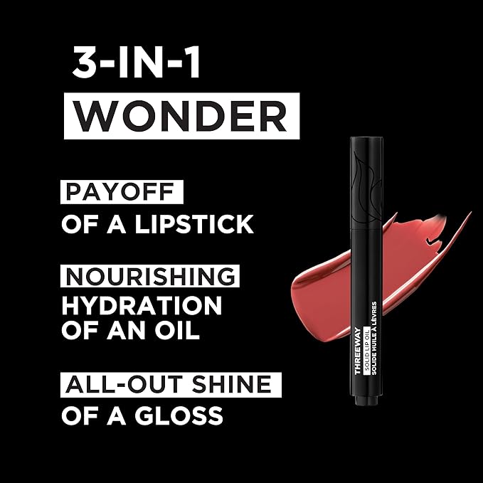 Deck of Scarlet Threeway Solid Lip Oil, Vegan Formula With Hyaluronic Acid and Hydrating Oil Blend, Glossy Finish - Espresso Riche