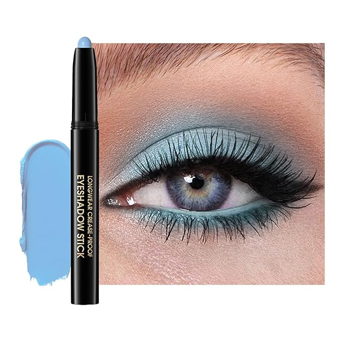 CHIFURE Eyeshadow Stick, Shimmer and Matte Cream Eye Shadow Brightener Sticks Eyeliner Pencil Crayon, Waterproof Long Lasting Eye Highlighter Stick Makeup,0.056 Oz(#10-Cornflower)