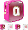 Personalized Initial Letter Clear Preppy Makeup Bag,Mini Nylon Chenille Letter Cosmetic Bag Cute Zipper Pouch Coin Purse for Teen Girls,Portable TSA Approved Travel Essentials Bag Gift for Women,Q