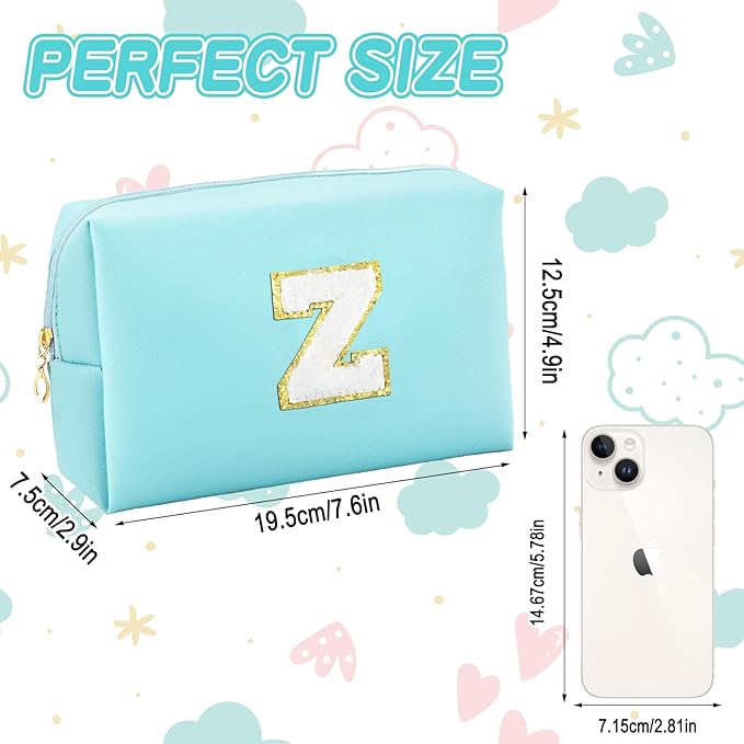 Gifts for Girls Initial Makeup Bag Personalized Cosmetic Bag with Zipper Cute Travel Toiletry Bag Waterproof PU Preppy Makeup Pouch Birthday Gift for Teen Girls Women(Blue Z)