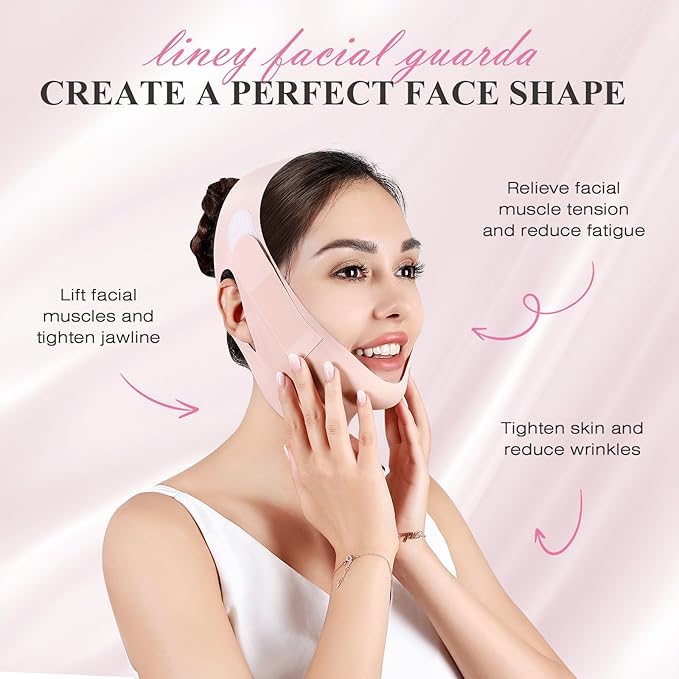 Chin Strap for Sleeping,Double Chin Reducer,Adjustable Chin Strap,Jaw Strap,Jawline Shaper,V Line Lifting Mask,Pink,M