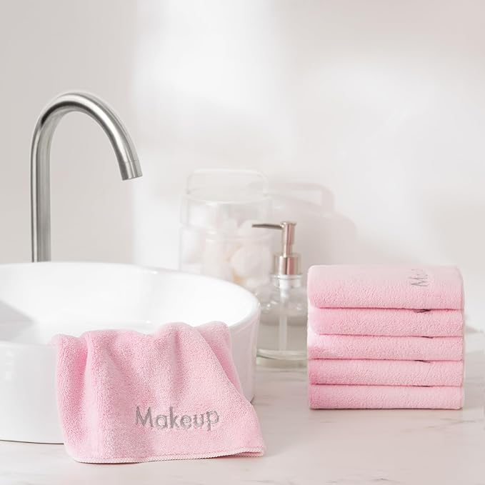 Arkwright Makeup Towels - Pack of 6 - Ultra Soft & Gentle Microfiber Coral Fleece Washcloth Face Make Up Remover, Reusuable Eraser Cloth Essentials for Hosts & Artists, 13 x 13 in, Pink