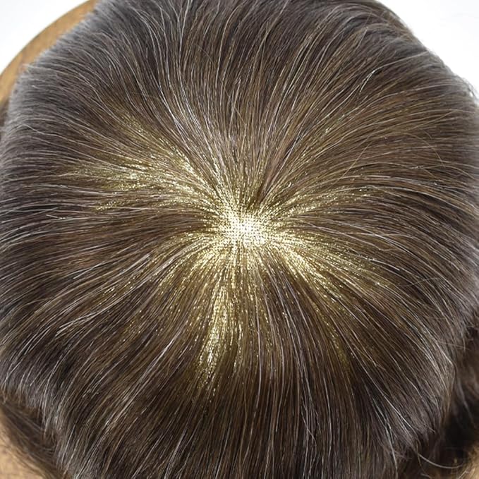 FACE MIRACLE Toupee for Men French Lace Cnter Mens Toupee Human Hair Replacement System Skin PU Hairpiece for Man V-Looped Front Hair Prosthesis 6"X8" #230 2# DARKEST BROWN WITH 30% SYNTHETIC GREY