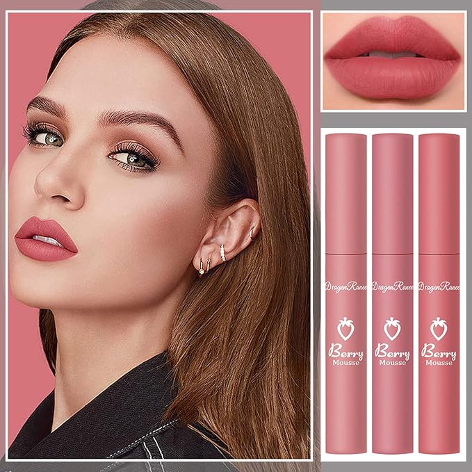 Sulily 3Pcs Dark Red Matte Lipstick Set,Red Matte Lipstick Long Lasting for Women,Velvet Air Moisture Smooth Crayon Lip Stain,24 Hours Wear Non-Stick Cup Not Fade Waterproof Lip Gloss Makeup