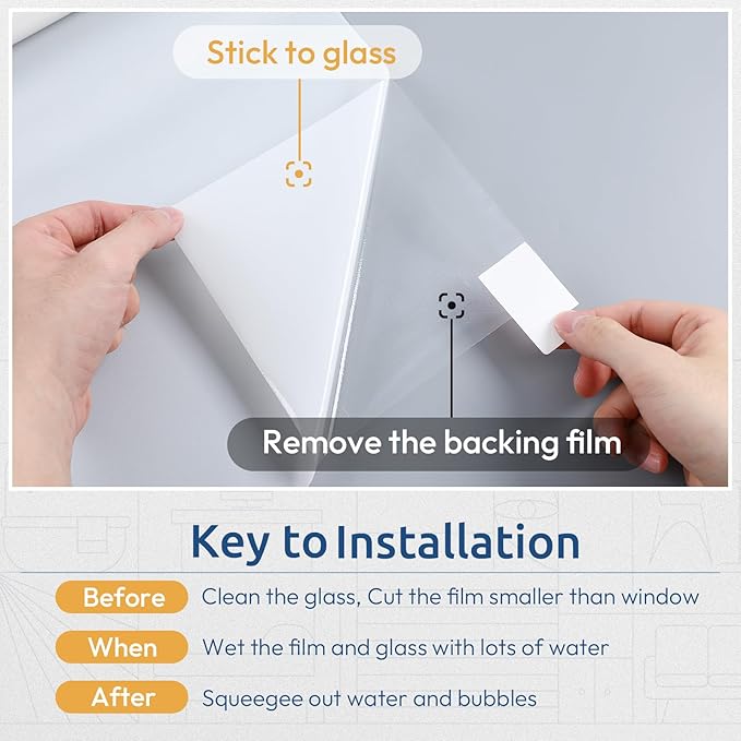 rabbitgoo Window Privacy Film, Non-Adhesive Frosted Glass Window Film for Bathroom, Static Cling Heat Blocking Stickers for Home Indoor Opaque Frosting Coverings House Tint, Matte White 17.5" x 78.7"