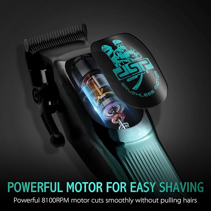 DSP Professional Hair Clipper for Men, Brushless Motor with 4CR DLC+Ceramic Blade, Rechargeable Cordless Hair Cutting Kit- Gift for Men (Green)