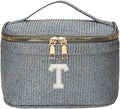 EURYNOME Makeup Bag with Custom Letter T, Water-Resistant Travel Organizer Pouch, (8.3x5.1x5.1 Inch) Cosmetic Case for Women