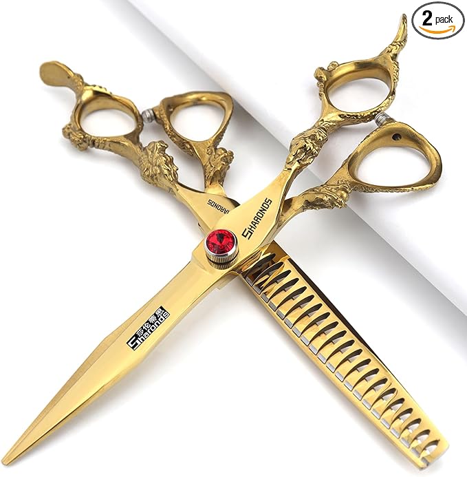 Hair Scissors 6/7/8/9-inch 440C High Hardness For Hairdressers Haircuts Cuttinging Scissors Professional Haircut (7 inch-2pc-A)