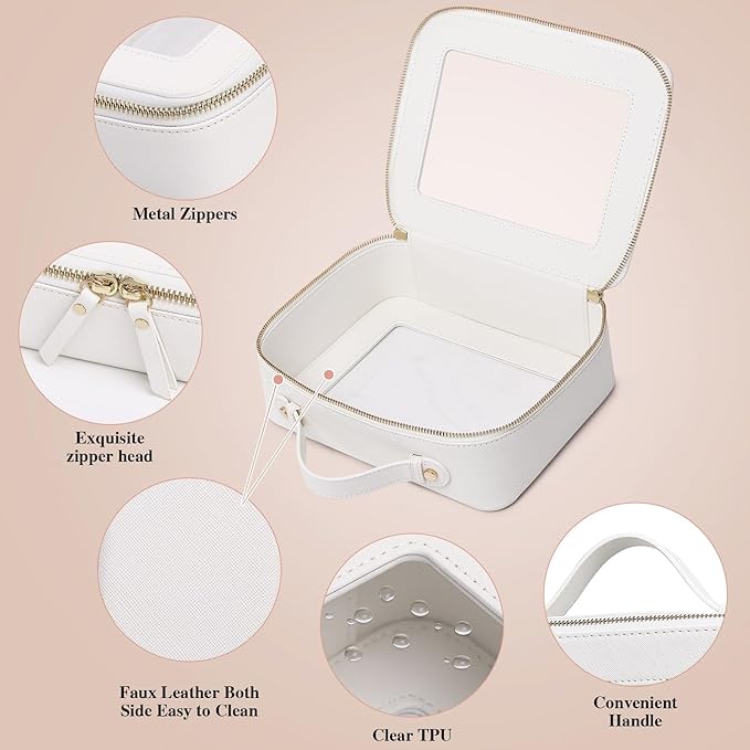 Pinkmik Clear Makeup Bag Waterproof Travel Case for Cosmetics and Toiletries Women's Purse Organizer and Clear Car Bag with Zipper (White, L+M+MINI)