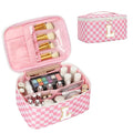 OCHEAL Makeup Bag for Women, Monogram Cosmetic Bag with Brush Holder, Pink Travel Makeup Case Beauty Toiletry Bag Organizer Personalized Gifts for Girls Bridesmaid, Sister, Wife, Friends Initial L