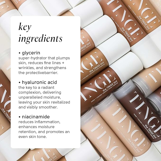 Tinge Tint Body Makeup, Water and Transfer Resistant Up to 48 Hours, Buildable Medium Coverage Body Foundation or Bronzer with Amino Acids, Tattoo Cover Up Makeup, 3.38 FL Oz - Deep Warm