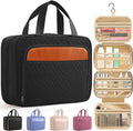 HOTOR Travel Toiletry Bag for Women & Men, Waterproof Makeup Bag with Hanging Hook and Multiple Pockets, Cosmetic Bags for Women, Travel Essentials, 11.2'' x 3.2'' x 8.9'', Black & Brown