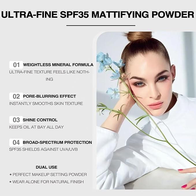 Mineral Powder Foundation, SPF 35, Sunscreen Full Coverage Loose Powder, Non-Ashy Deep Warm Finish, Buildable Base Makeup (Solar Amber)