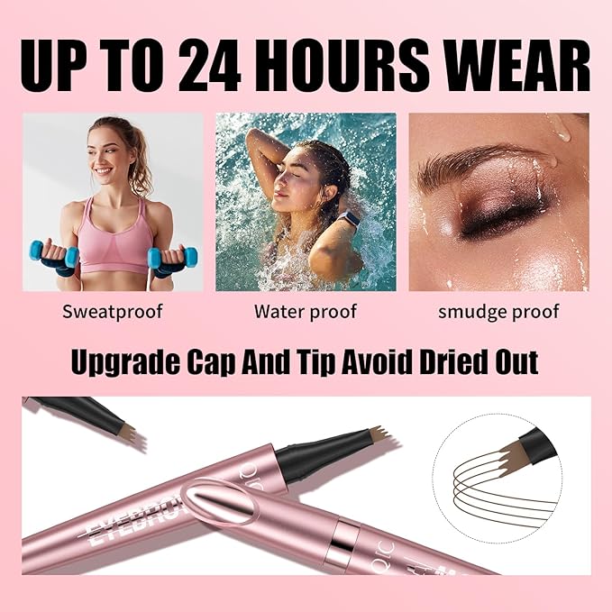 QIC Microblading Eyebrow Pen,Eyebrow Pencils for Women with 4-Fork-Tip, Waterproof Eye Brow Pencil Natural Hair-Like And Long-Lasting (Light Brown)