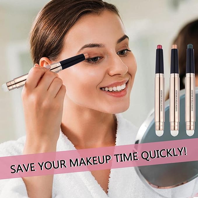Purple Eyeshadow Stick Makeup, Highlighter Matte Cream Eye Shadow Pencil, Waterproof Hypoallergenic Long Lasting Crayon, Glitter Primer Palette Shimmer Eyeliner Pen wiht Soft Brush