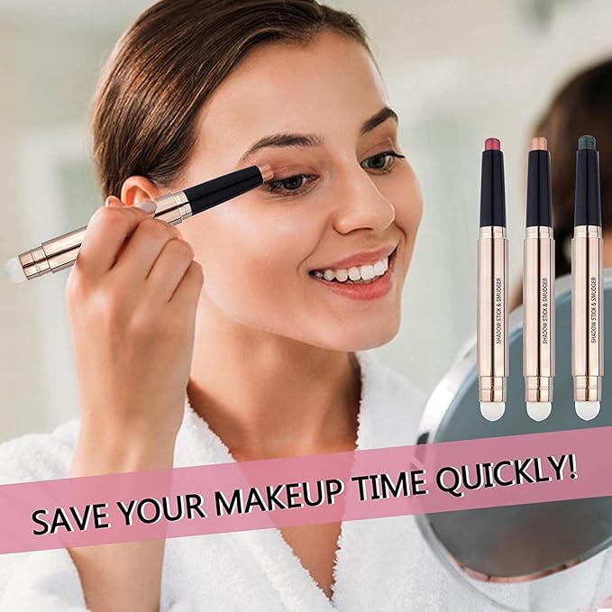 Gray Silver Smokey Eyeshadow Stick Cream Shimmer Smooth Glitter Eye Shadow Pencil Hypoallerge Waterproof Long Lasting Eyeshadow Pen Highlighter Stick Eye Liner Multi-Dimensional Eyes Look 10