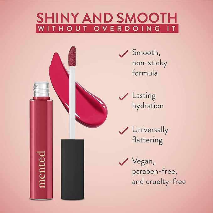 Mented Cosmetics Lip Gloss for Women Tinted Lip Balm Stain, Long Lasting Buildable Moisturizing Lipgloss Lipstick Topper, Made in USA, Cruelty Free Vegan Makeup, #1 Cran