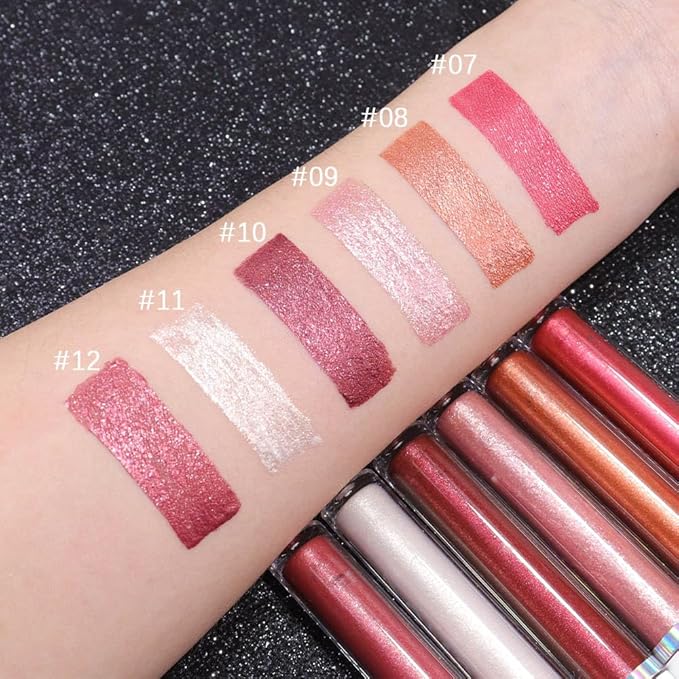 evpct 1Pcs Pink Metallic Glitter Lipstick Lip Gloss Stain for Women Long Lasting Waterproof 24, Hot Light Nude Pink Frosted Metallic Shimmer Glossy Chrome iridescent Liquid Lipstick Lip Gloss Makeup