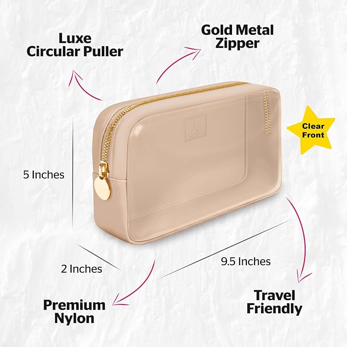 Clear Makeup Bag, Beige Mini Makeup Bag for Purse, Small Clear Cosmetic Bag, Pouch Organizer, Travel Cosmetic Case, Mini Pouch for Purse, Beige