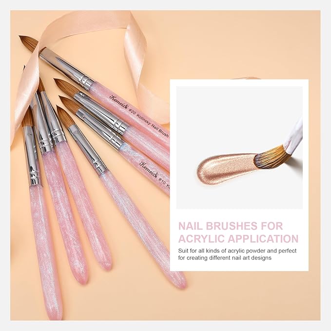 Acrylic Nail Brush Size #12, 100% Pure Kolinsky Nail Art Brushes for Acrylic Application, Sturdy Starry Handle Oval Shaped Nail Design Tools for Professional Manicure DIY, Pink