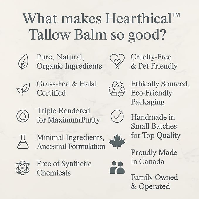 JUST Tallow - No Added Ingredient - 70 g Halal Grass Fed Beef Tallow For Skin - Organic Beef Tallow Moisturizer – Beef Tallow Face Moisturizer & Beef Tallow Balm For Face – Unscented
