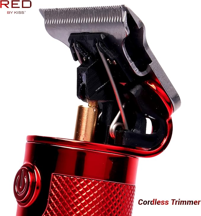 Red by Kiss Hair Trimmer for Men Precision Blade Cordless Trimmer Mens Grooming Kit (Red)