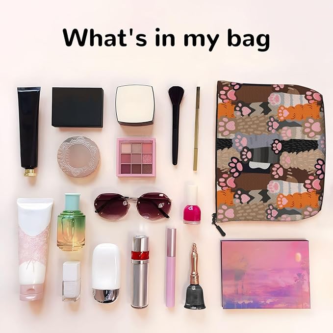 MOLAIGIN Funny Cat Paw Cosmetic Bag For Women, Travel Makeup Bag, Toiletry Zipper Bag, Large Capacity Aesthetic Cases
