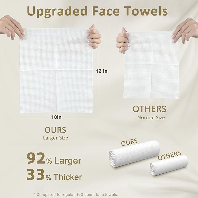 Ourmed Life Face Towels, Disposable Biodegradable Facial Towels for Sensitive Skin, Lint- free Facial Wipes for Washing Face, Skincare and Makeup Remover, Dry Wipes, 10"×7.9" Extra Large, 60 Count
