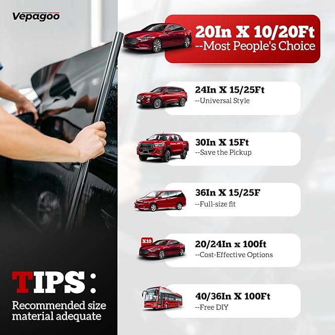 Vepagoo 5% VLT Ceramic Car Window Tint Film (20" x 25FT) - Heat & Glare Reduction, Blocks UV & IR Rays, Scratch Resistant, Privacy Car Window Tint Fit for Sedan SUV