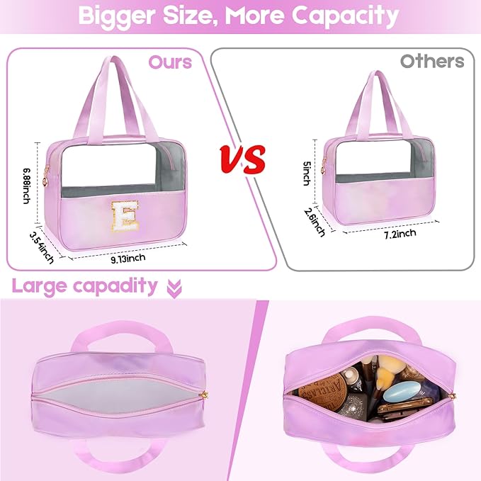 Personalized Initial H Clear Purple Makeup Bag - Large Travel Toiletry Bag, Cute Cosmetic Organizer Set for Girlfriend, Teacher, Teen Girl Gifts
