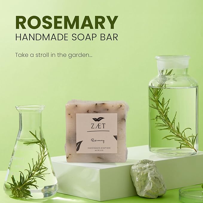 ZAET 2-Pack Rosemary Bar Soap – Made with Rosemary Leaves, Olive Oil and Coconut Oil - Handmade Soap Bar for Face, Body and Hands - Gently Cleanses and Hydrates All Skin Types- For Men and Women