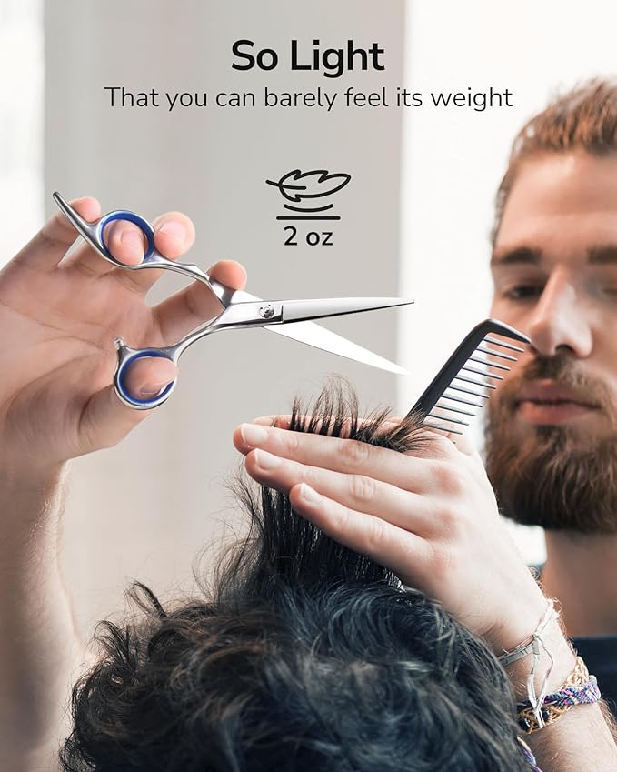 Hair Cutting Scissors, ULG Professional Hair Scissors 7.5 inch Right-Hand Razor Edge Barber Shears Salon Hair Cutting Shears Made of Japanese Stainless Steel, Hand Sharpened Blue